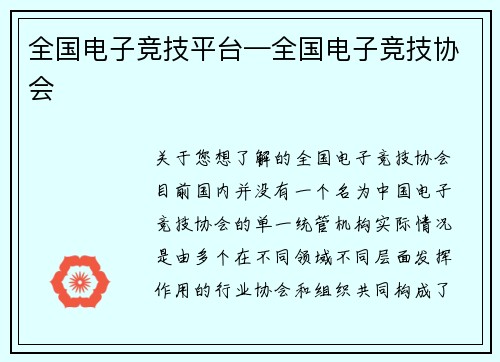 全国电子竞技平台—全国电子竞技协会